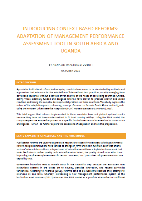 Introducing context-based reforms: adaptation of management performance assessment tool in South Africa and Uganda