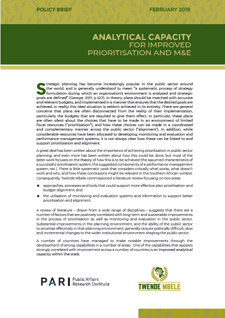 Analytical capacity for improved prioritisation and M&E