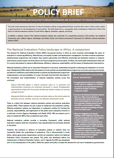 The National Evaluation Policy landscape in Africa: A comparison