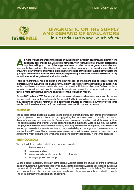 Diagnostic on the supply and demand of evaluators in Uganda, Benin and South Africa