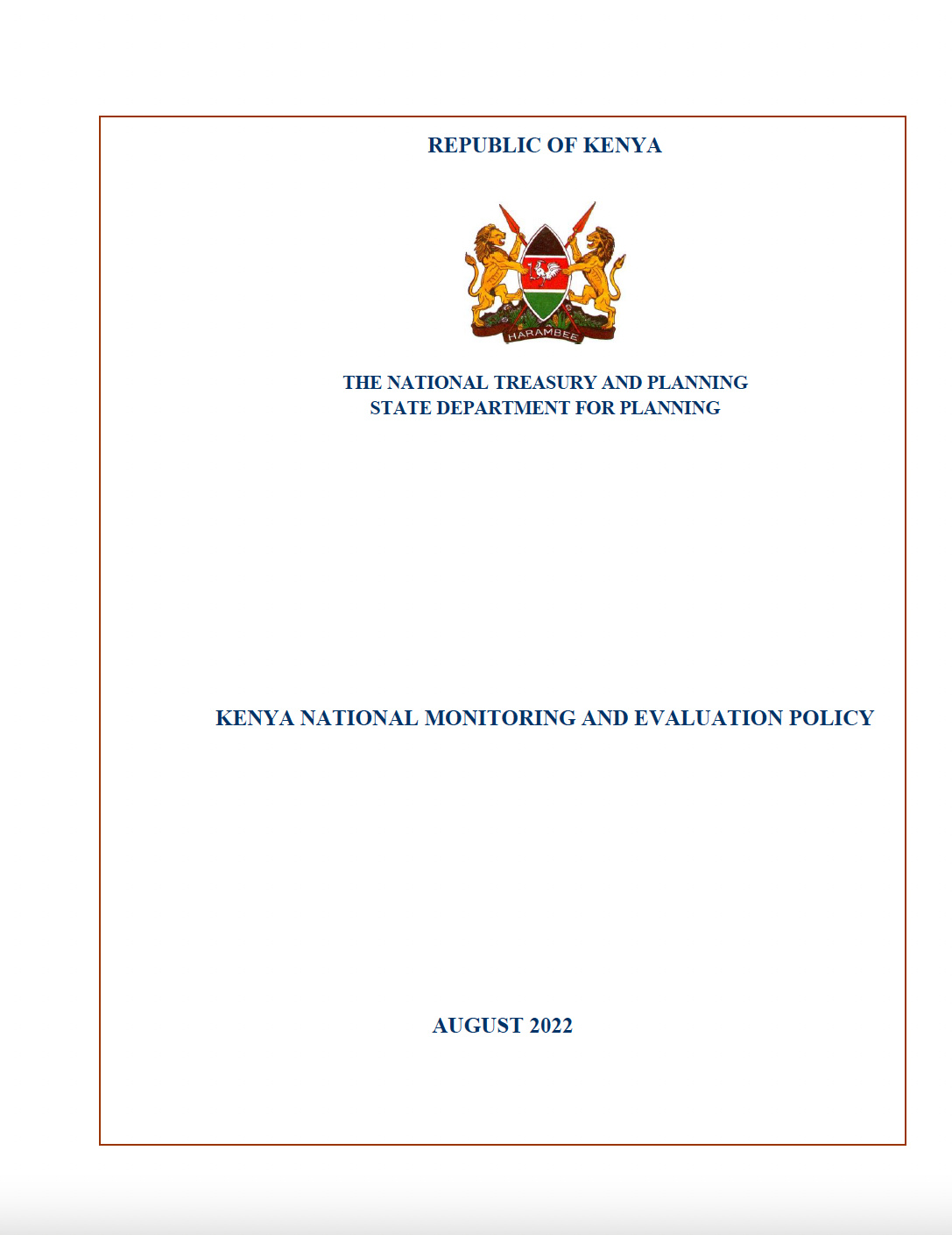 Kenya National Monitoring and Evaluation Policy