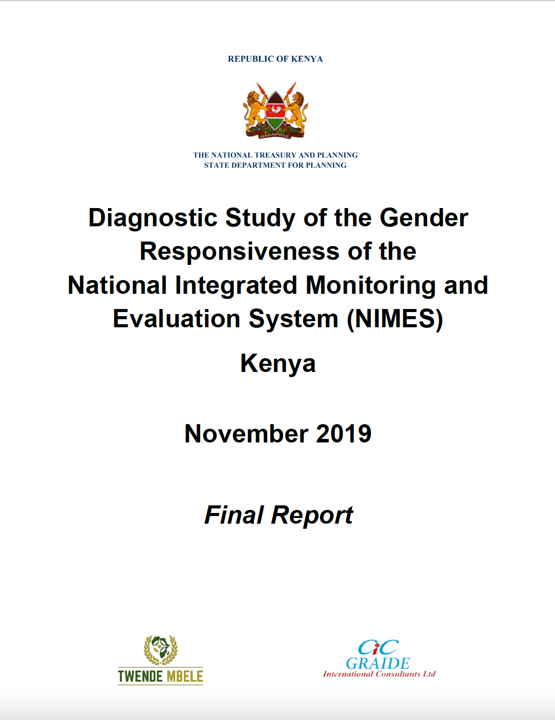 Diagnostic Study of the Gender Responsiveness of the National Integrated Monitoring and Evaluation System (NIMES) Kenya – Final Report