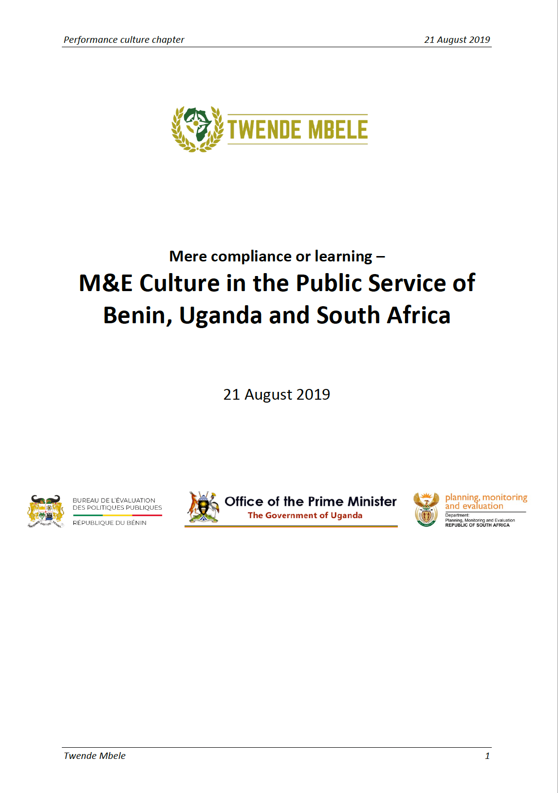 M&E Culture in the Public Service of Benin, Uganda and South Africa