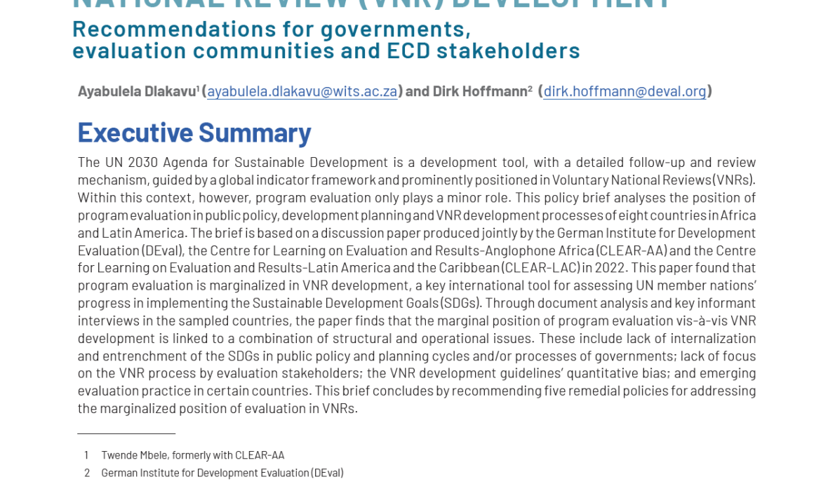 Limited Use of Evaluative Evidence in Public Policy, Planning and Voluntary National Review (VNR) Development – Policy Brief