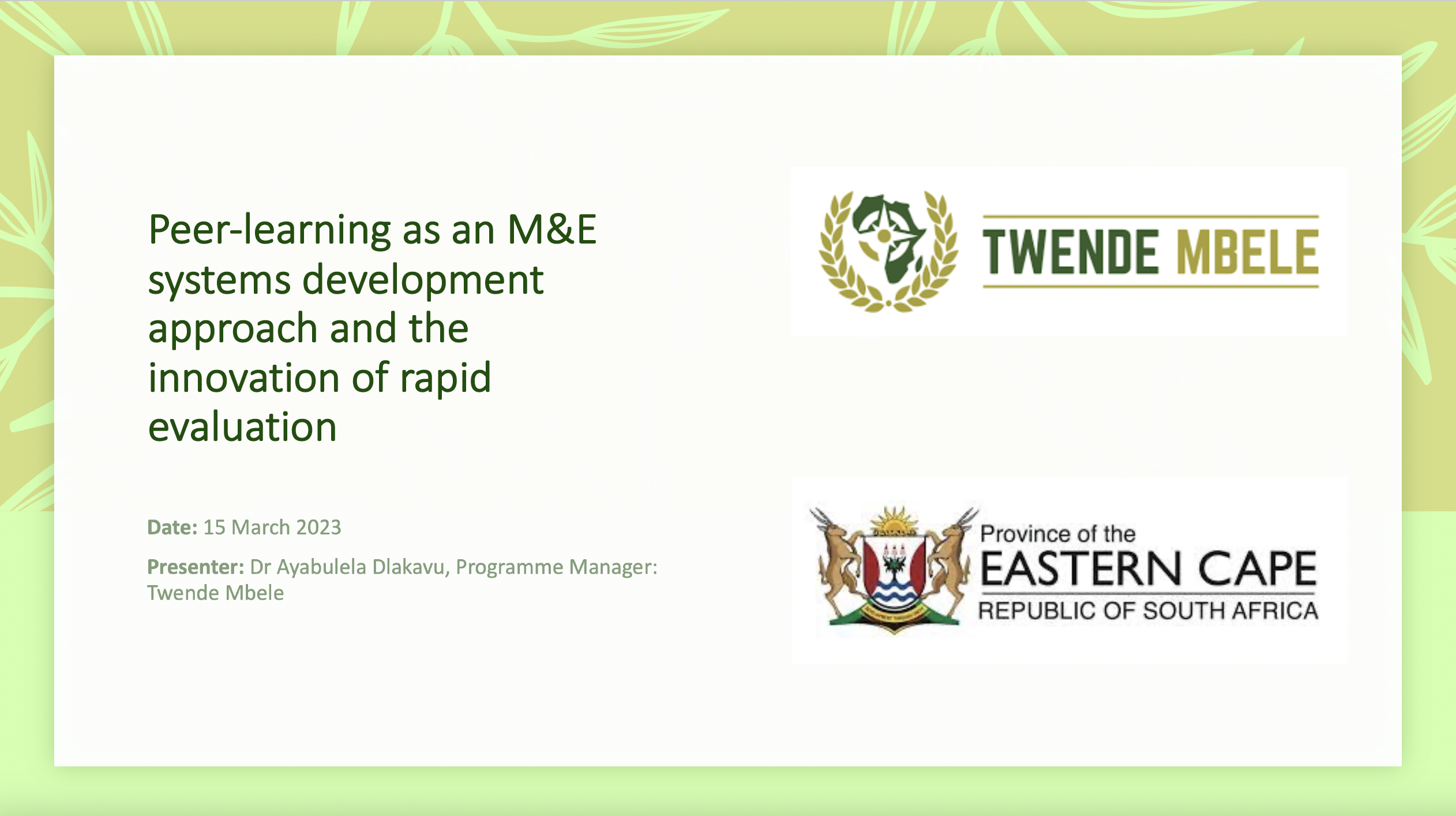 Peer-learning As An M&E Systems Development Approach And The Innovation ...