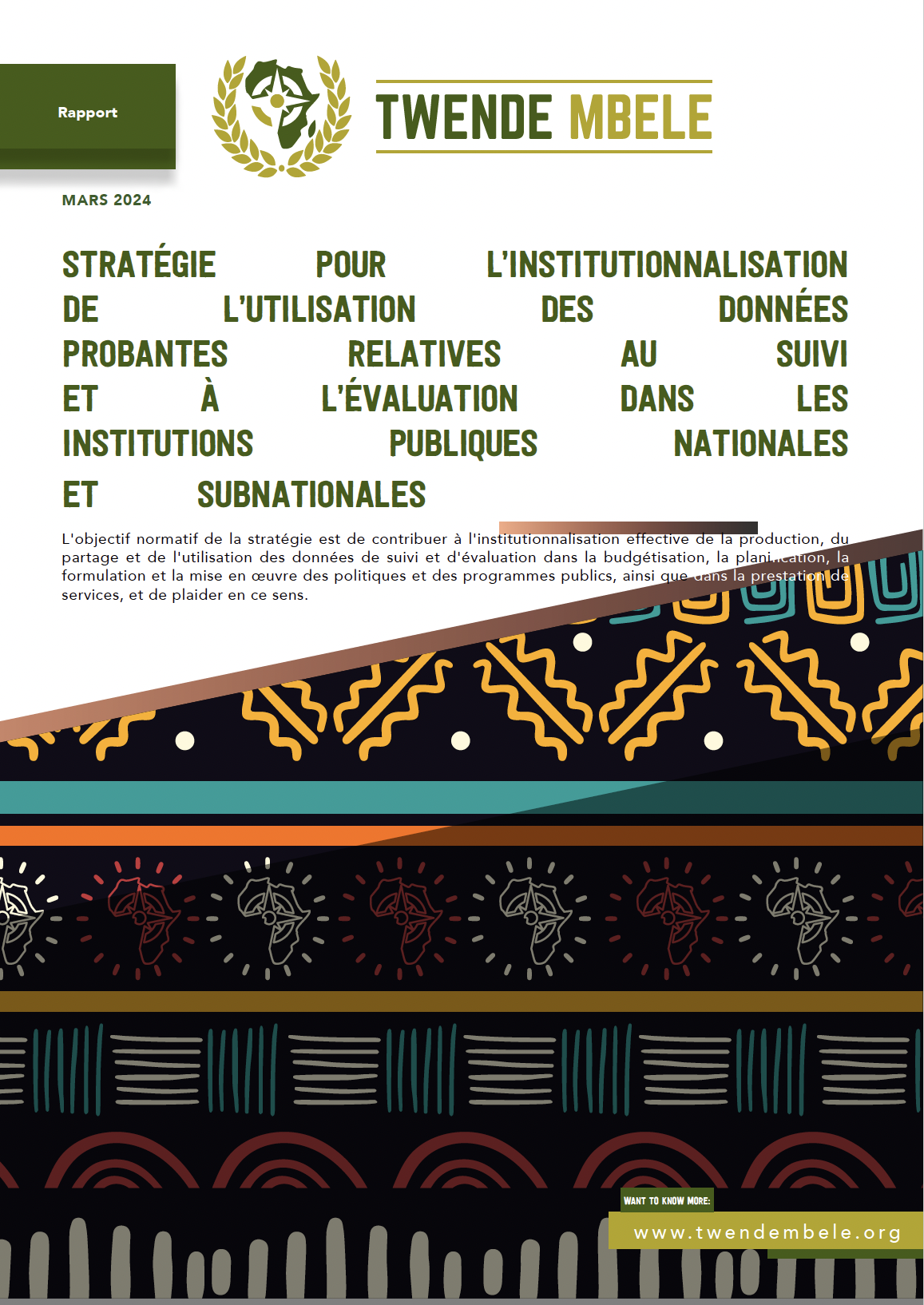 Stratégie Pour l’Institutionalisation de l’Utilisation des Données Probantes Relatives au Suivi et à l’Évaluation Dans Les Institutions Publiques Nationales et Subnationales