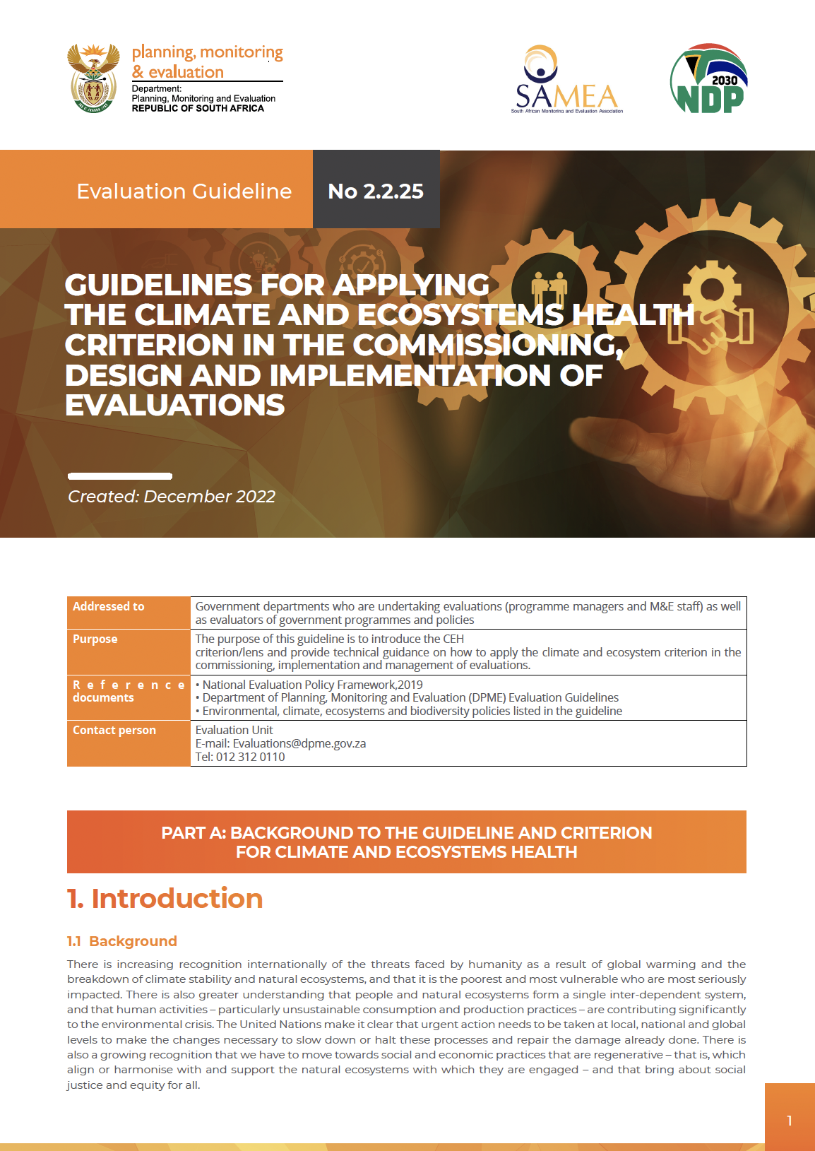 Applying the Climate and Ecosystems Health Criterion in the Commission, Design and Implementation of Evaluations