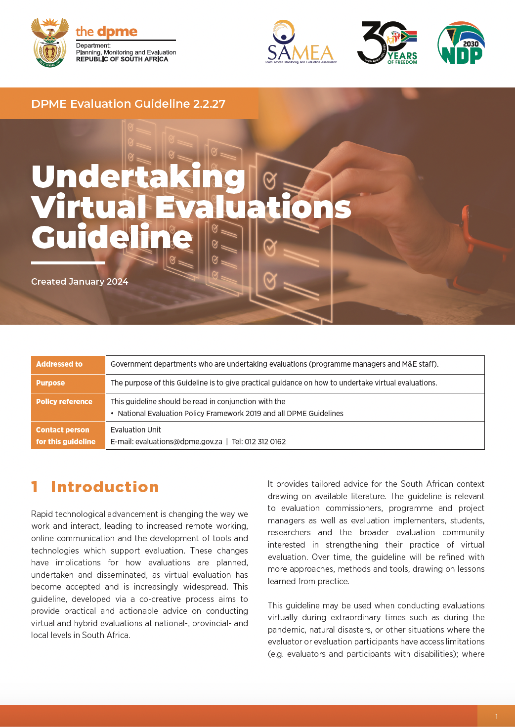 Undertaking Virtual Evaluations – DPME Guideline