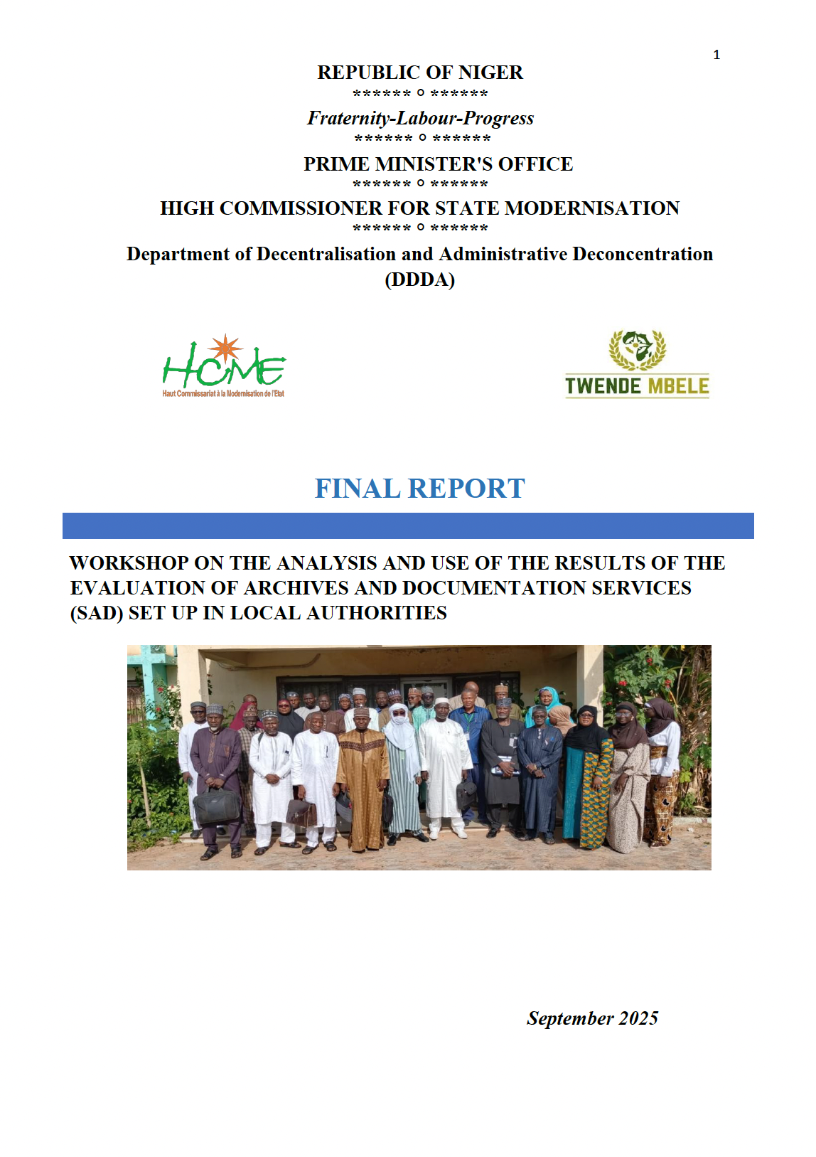 Workshop on the Analysis and Use of the Results of the Evaluation of Archives and Documentation Services (SAD) Set Up in Local Authorities